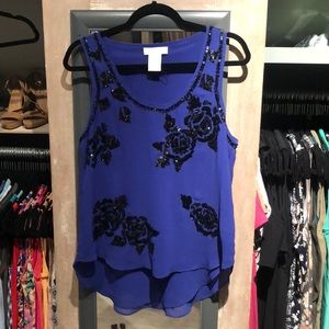 Mm Couture Sleeveless Floral Gem Blouse Purpleish